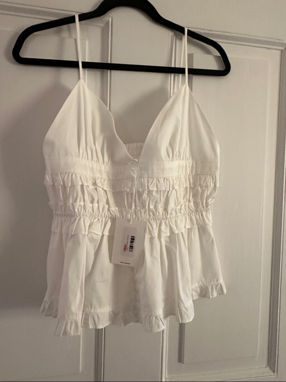 AUREUM White Ruffled Spaghetti Strap Peplum Camisole
